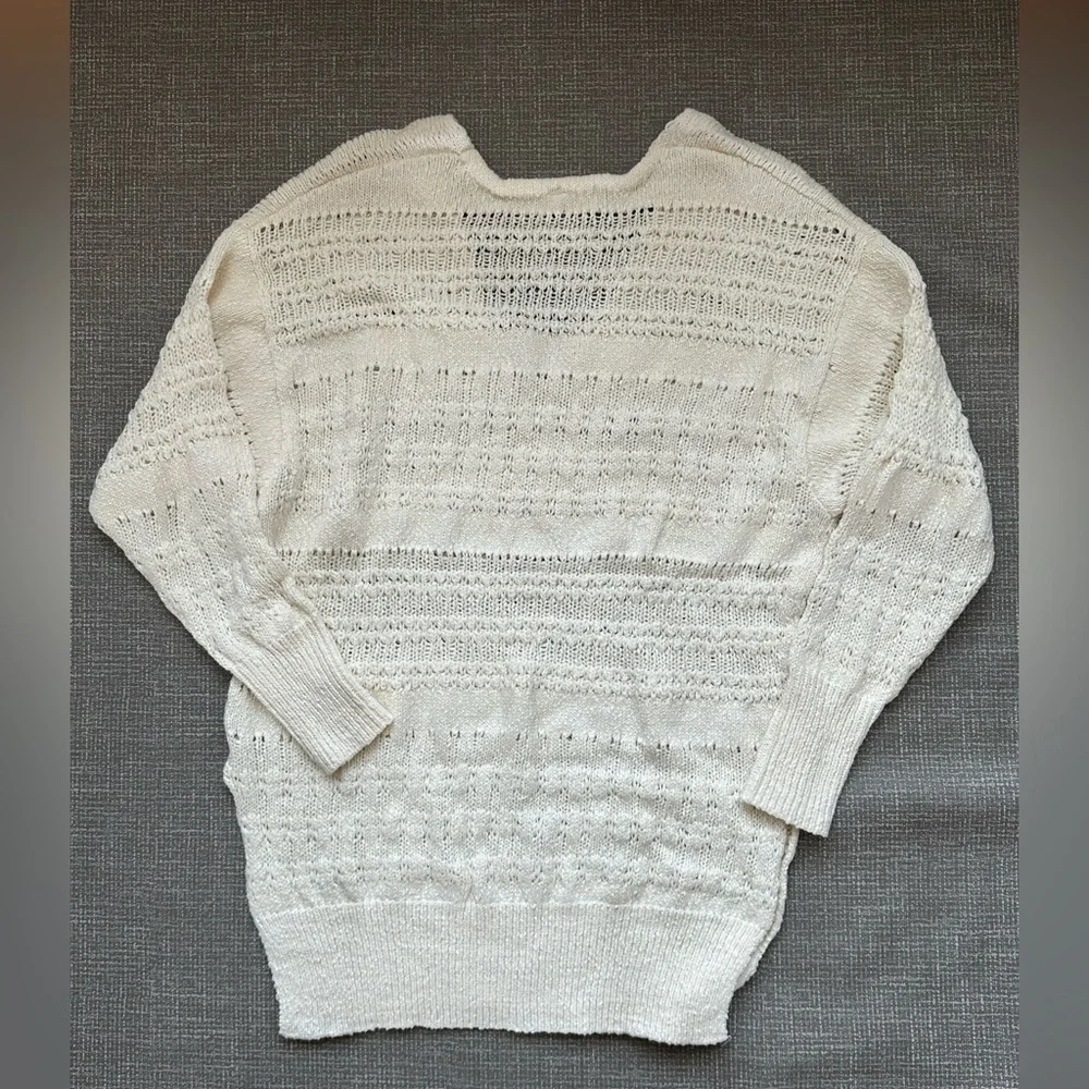 Free People Hot Tropics Pullover Tunic Sweater M White Open Knit Boho Oversized